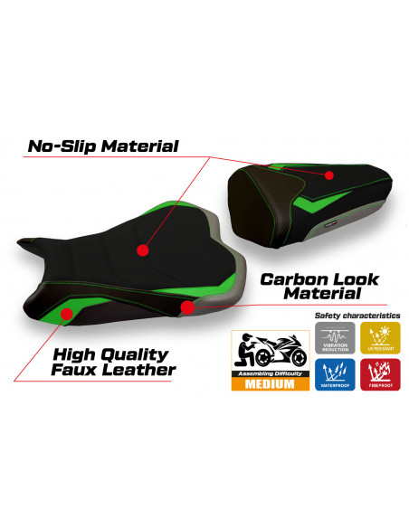 Funda de asiento compatible con Kawasaki Ninja ZX 6 R (09-12) modelo Cracovia special color ultragrip
