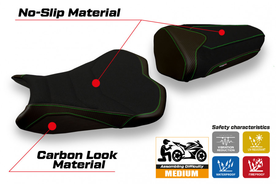 Housse de selle compatible Kawasaki Ninja ZX 6 R (09-12) modèle Cracow 2 ultragrip