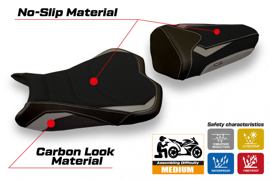 Funda de asiento compatible con Kawasaki Ninja ZX 6 R (09-12) modelo Cracow 2 ultragrip