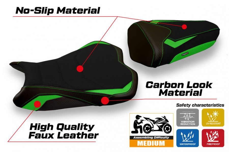 Housse de selle compatible Kawasaki Ninja ZX 6 R (09-12) modèle Cracow 2 ultragrip