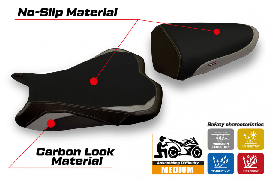 Funda de asiento compatible con Kawasaki Ninja ZX 6 R (09-12) modelo Medan 1