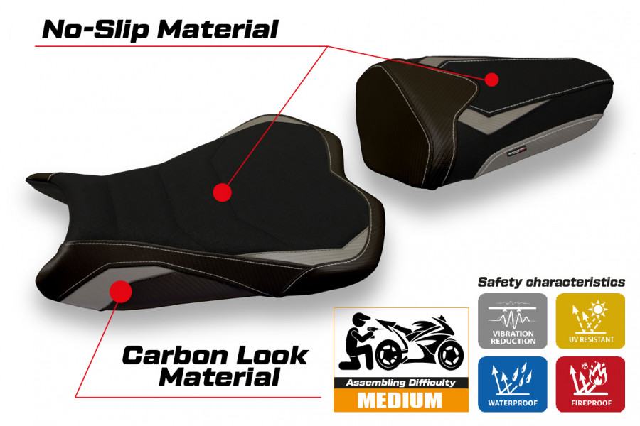 Housse de selle compatible Kawasaki Ninja ZX 10 R (08-10) modèle Quito 2 ultragrip