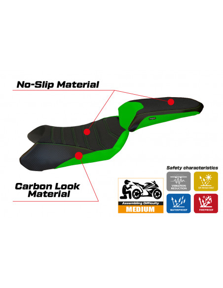 Funda de asiento compatible con Kawasaki Ninja 1000 SX (11-16) modelo Cosenza ultragrip