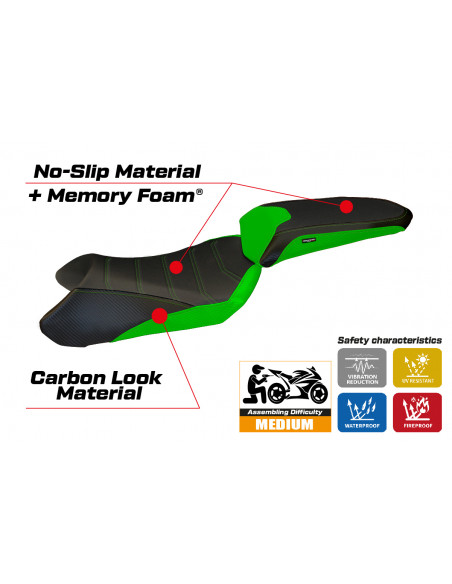 Housse de selle compatible Kawasaki Ninja 1000 SX (11-16) modèle Cosenza 1 comfort system