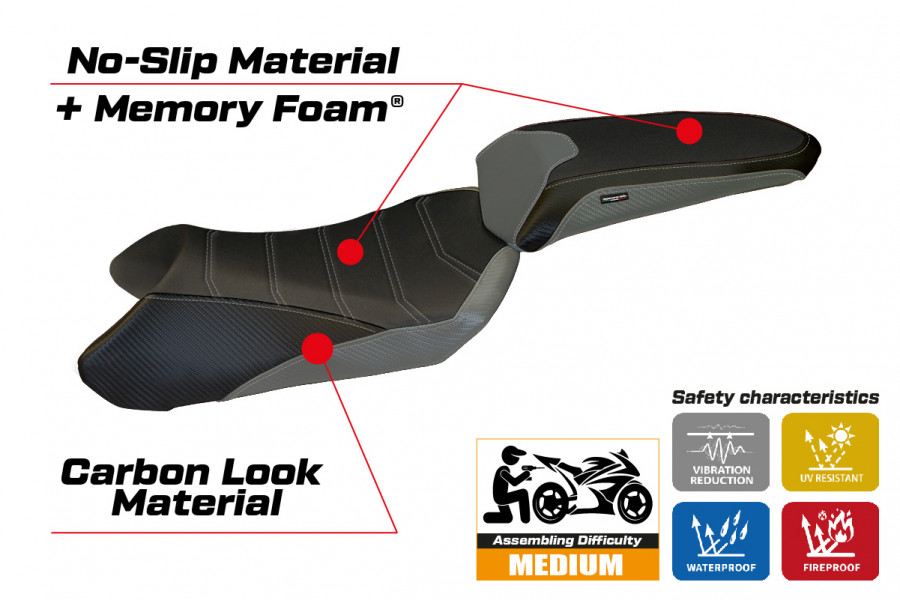 Housse de selle compatible Kawasaki Ninja 1000 SX (11-16) modèle Cosenza 1 comfort system