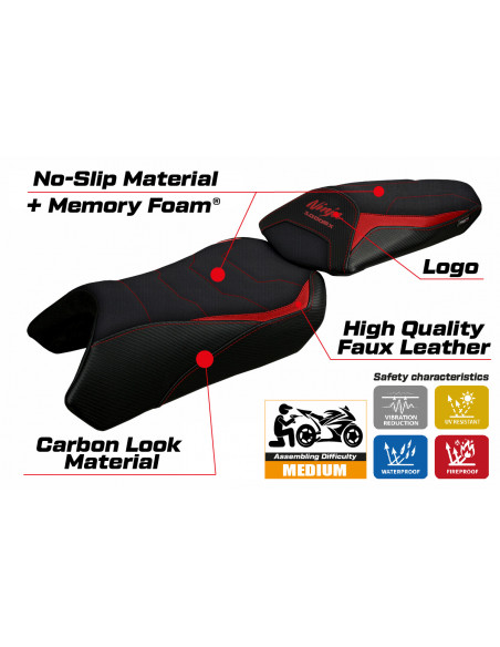 Housse de selle compatible Kawasaki Ninja 1000 SX (20-22) modèle Arusha comfort system