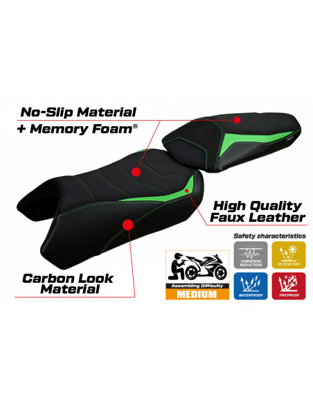Housse de selle compatible Kawasaki Ninja 1000 SX (20-22) modèle Arusha comfort system