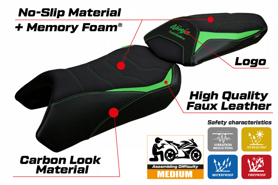 Housse de selle compatible Kawasaki Ninja 1000 SX (20-22) modèle Arusha comfort system