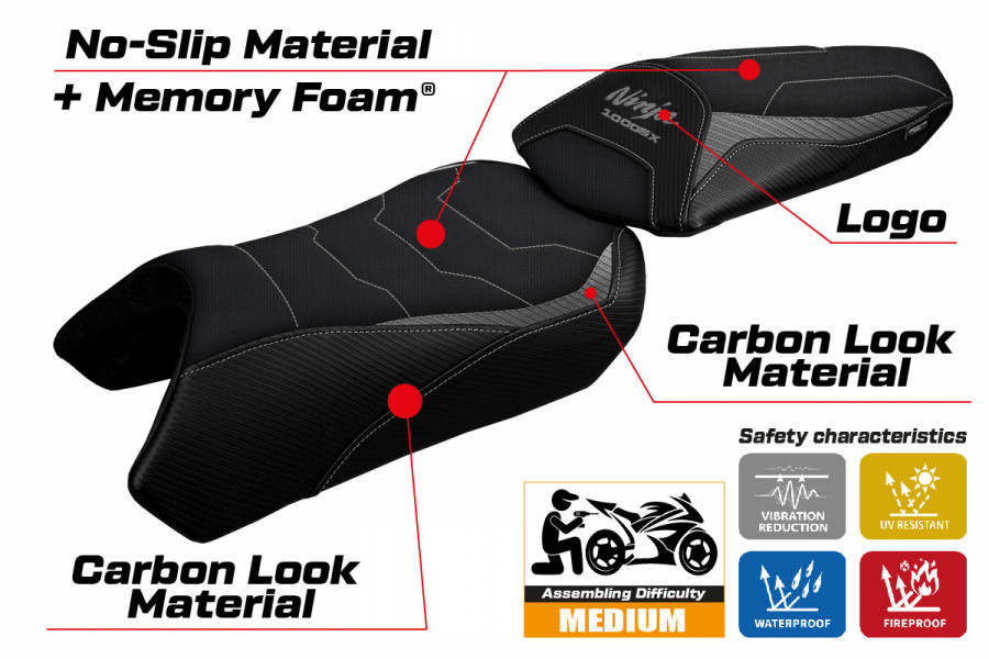 Seat cover compatible Kawasaki Ninja 1000 SX (20-22) Arusha comfort system model
