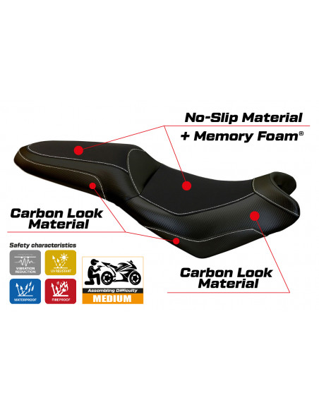 Housse de selle compatible Kawasaki Versys 650 (07-22) modèle Elba Total Black comfort system