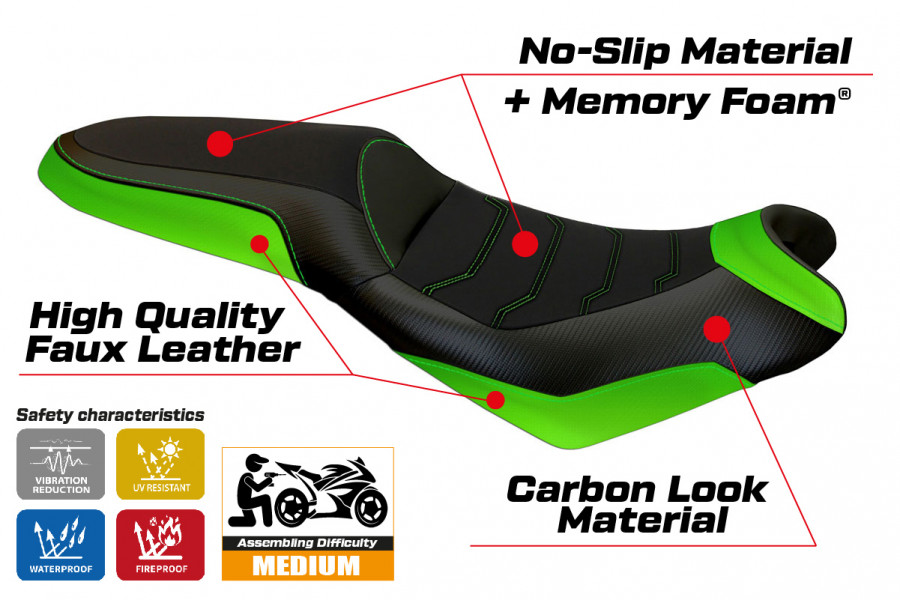 Funda de asiento compatible con Kawasaki Versys 650 (07-22) modelo Elba 2 comfort system