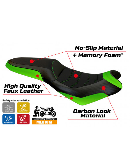 Funda de asiento compatible con Kawasaki Versys 650 (07-22) modelo Elba 2 comfort system