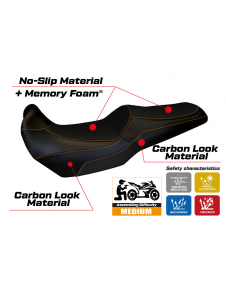 Funda de asiento compatible Kawasaki Versys 1000 (11-18) modelo Lampedusa Total Black comfort system