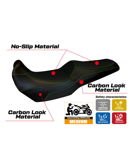 Funda de asiento compatible con Kawasaki Versys 1000 (11-18) modelo Lampedusa Total Black