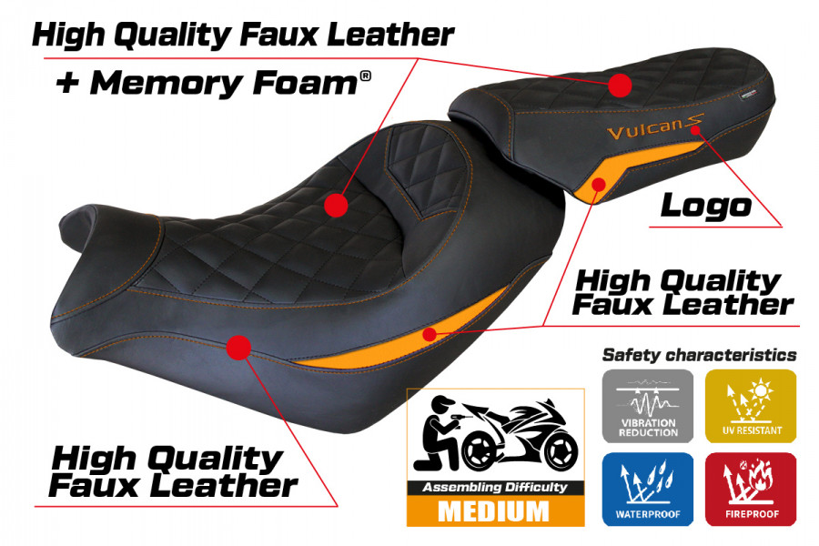 Funda de asiento compatible con Kawasaki Vulcan (14-22) modelo Taipei comfort system