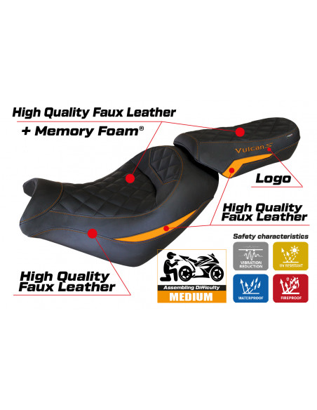 Funda de asiento compatible con Kawasaki Vulcan (14-22) modelo Taipei comfort system