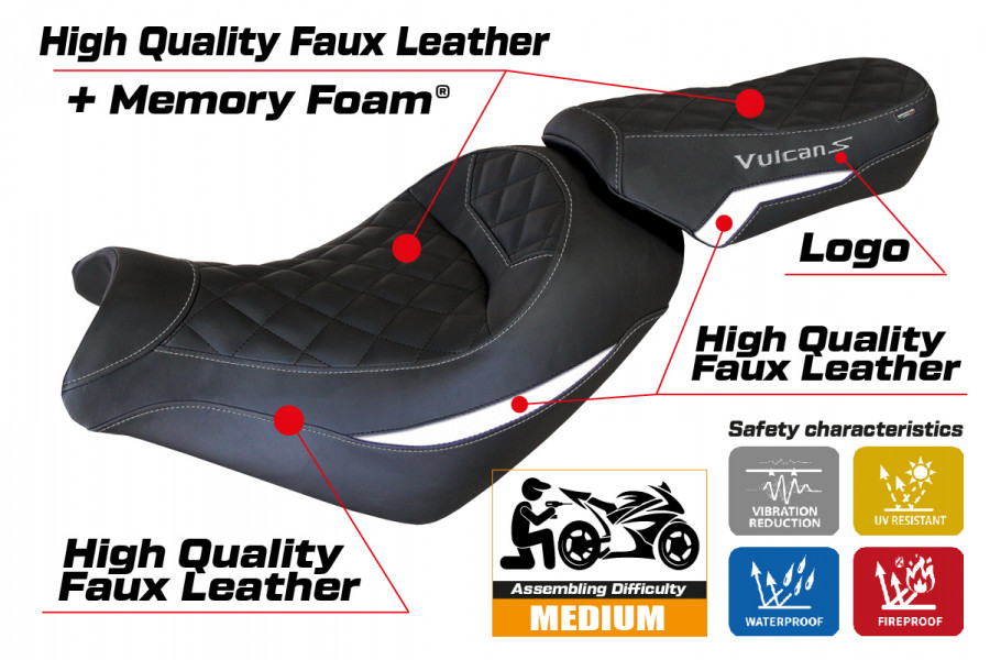 Housse de selle compatible Kawasaki Vulcan (14-22) modèle Taipei comfort system