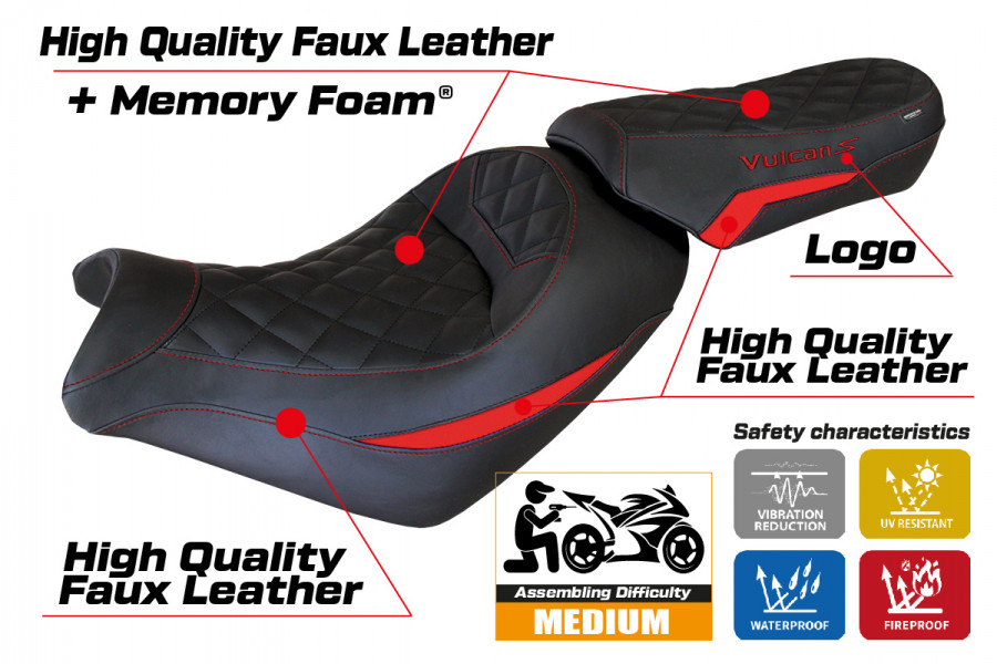 Seat cover compatible Kawasaki Vulcan (14-22) Taipei comfort system model