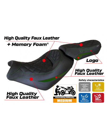 Funda de asiento compatible con Kawasaki Vulcan (14-22) modelo Taipei comfort system