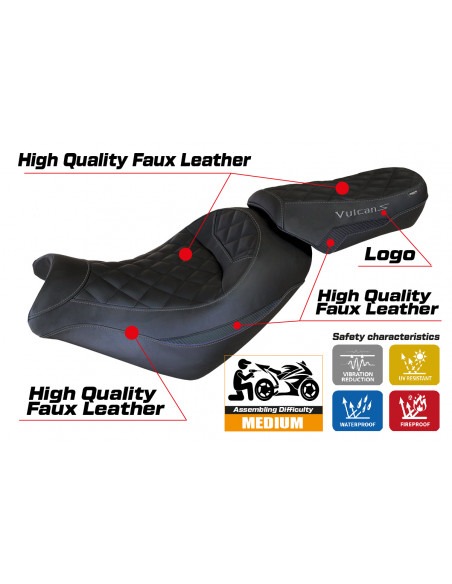 Funda de asiento compatible con Kawasaki Vulcan (14-22) modelo Taipei