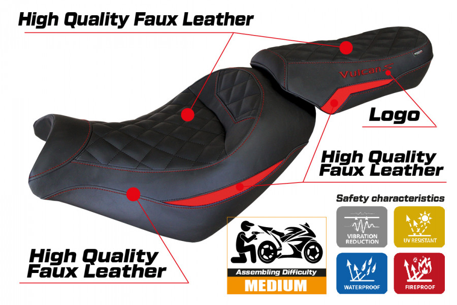 Funda de asiento compatible con Kawasaki Vulcan (14-22) modelo Taipei