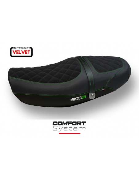 Funda de asiento compatible Kawasaki Z 900 RS (18-22) modelo Natal Total Black comfort system velvet