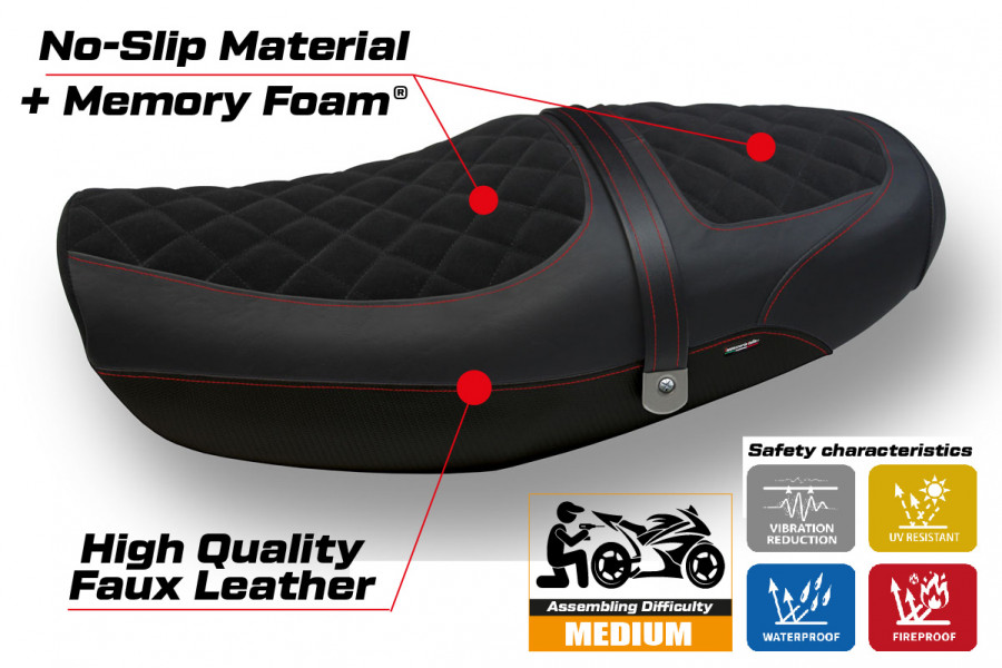 Funda de asiento compatible Kawasaki Z 900 RS (18-22) modelo Natal Total Black comfort system velvet