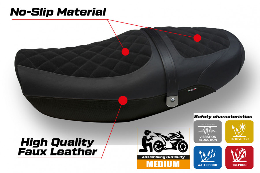 Housse de selle compatible Kawasaki Z 900 RS (18-22) modèle Natal Total Black Velvet