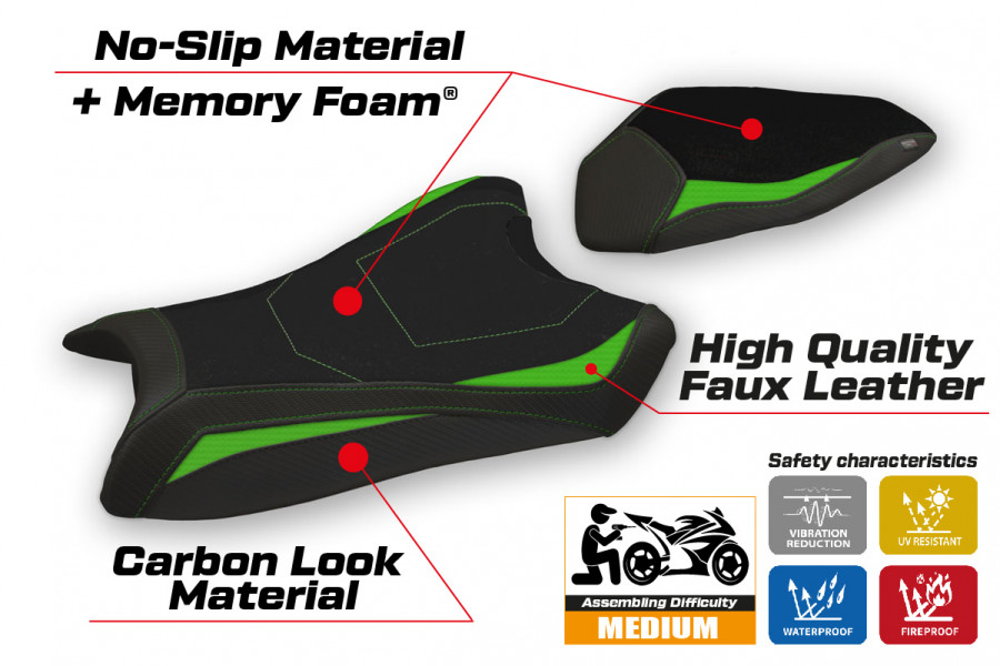 Funda de asiento compatible con Kawasaki Ninja ZX 6 R (19-20) modelo Anadia comfort system