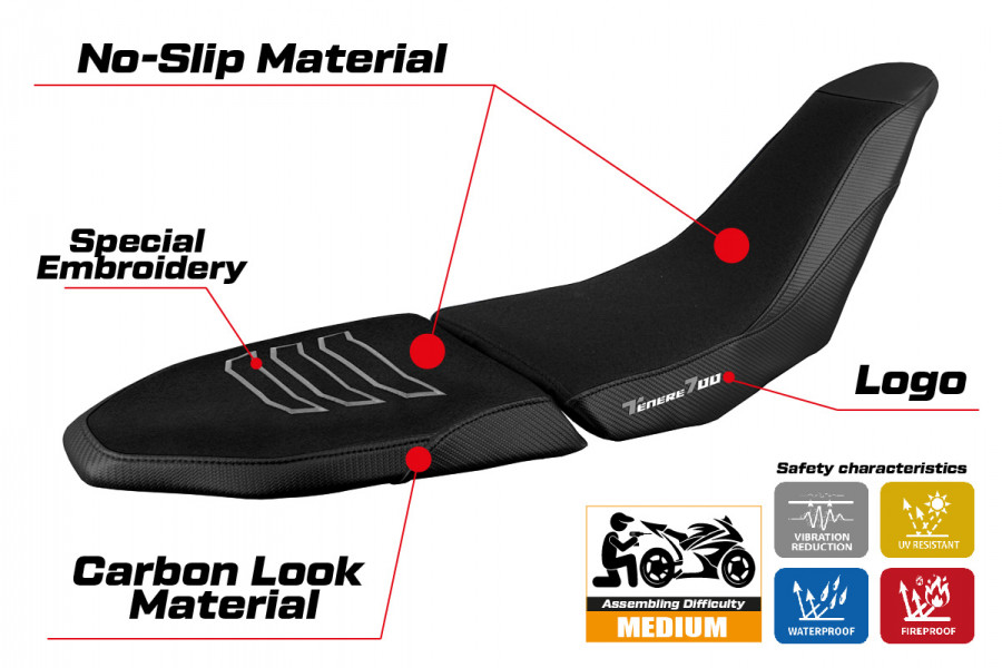 Funda de asiento compatible con Yamaha Tenere 700 Raid (2022) modelo Sendai ultragrip