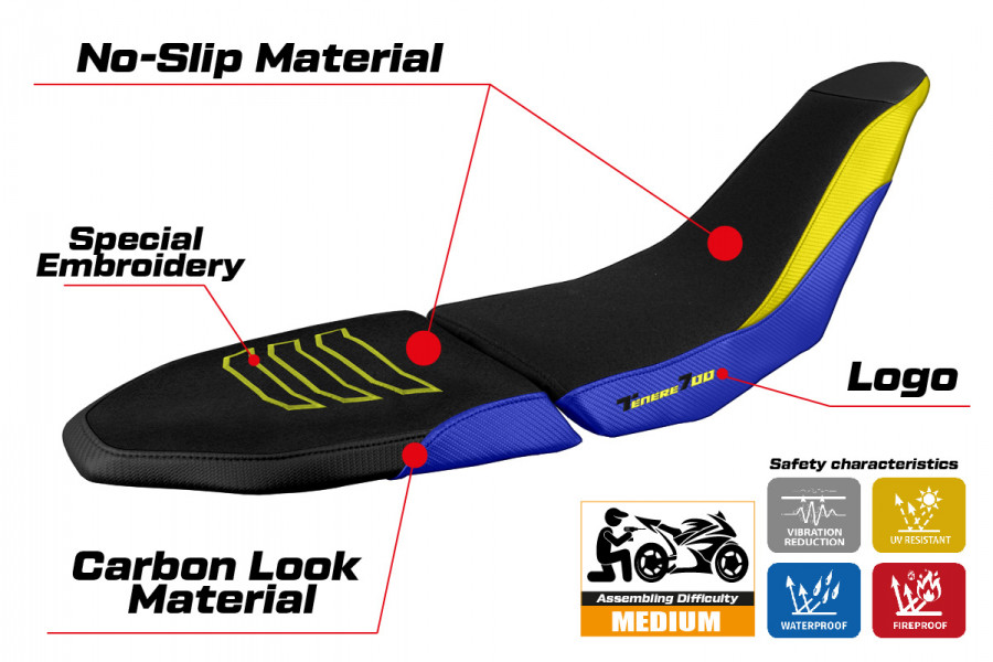 Rivestimento sella compatibile Yamaha Tenere 700 Raid (2022) modello Sendai ultragrip