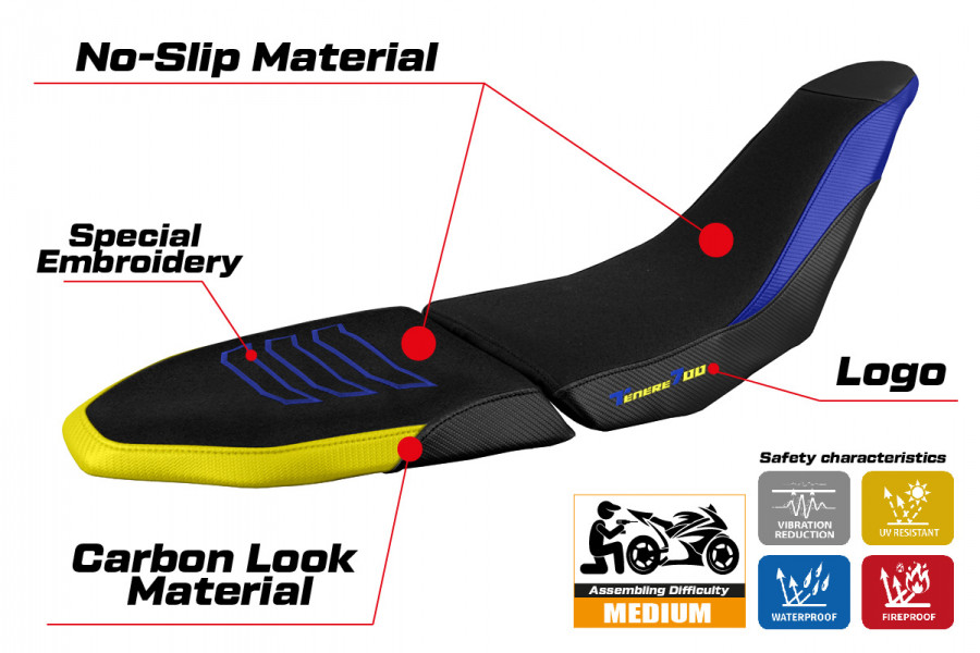 Housse de selle compatible Yamaha Tenere 700 Raid (2022) modèle Sendai ultragrip