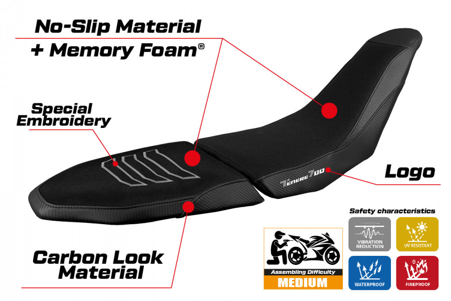 Housse de selle compatible Yamaha Tenere 700 Raid (2022) modèle Akita ultragrip comfort system