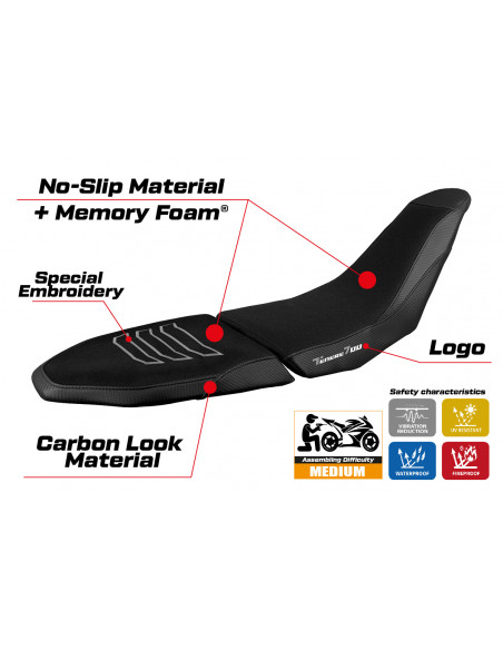 Funda de asiento compatible con Yamaha Tenere 700 Raid (2022) modelo Akita ultragrip comfort system
