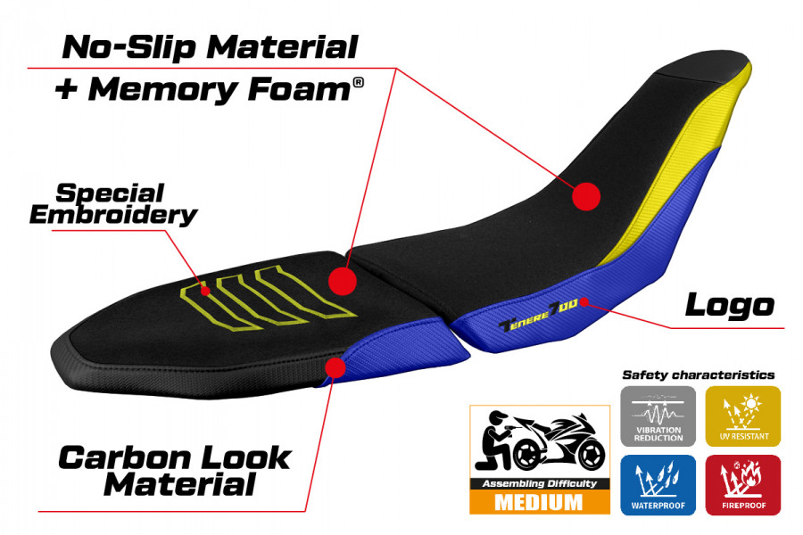Seat cover compatible Yamaha Tenere 700 Raid (2022) Akita ultragrip comfort system model