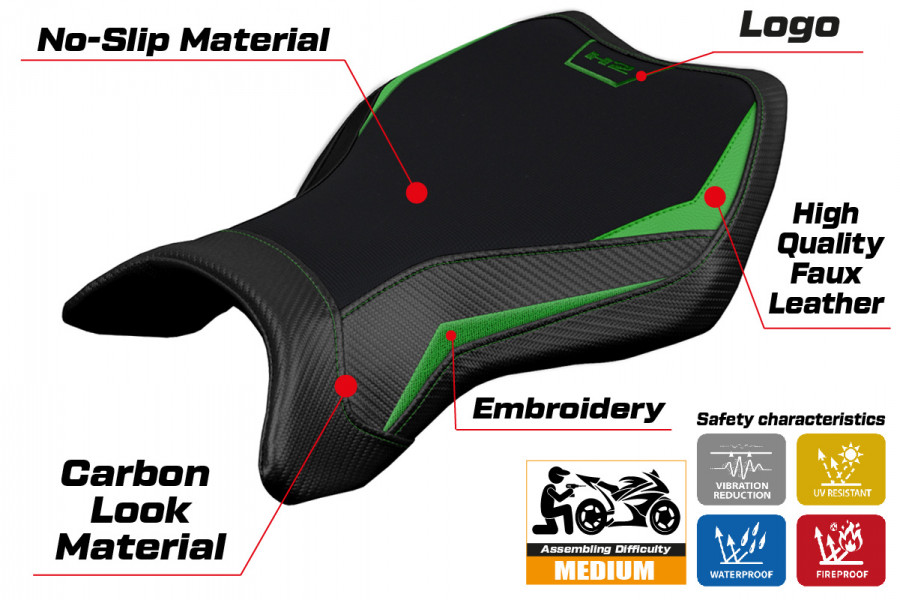 Funda de asiento compatible con Kawasaki Ninja H2 R (15-22) modelo MadMax