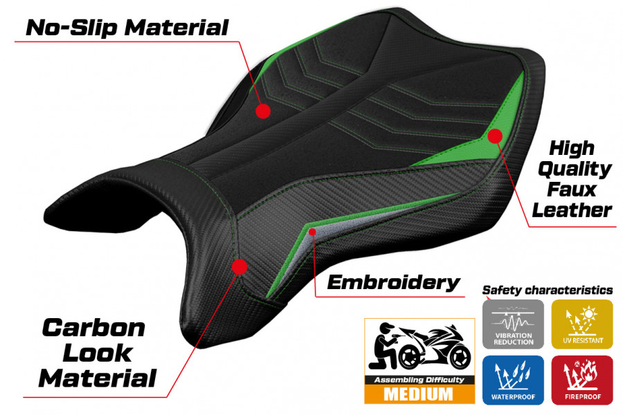 Housse de selle compatible Kawasaki Ninja H2 R (15-22) modèle MadMax Ultragrip
