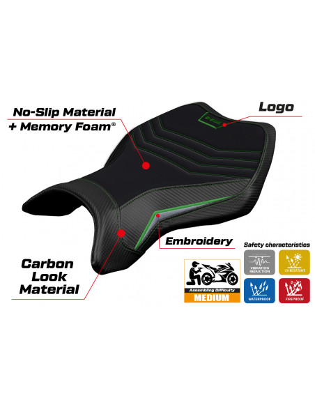 Housse de selle compatible Kawasaki Ninja H2 R (15-22) modèle MadMax Comfort System