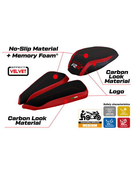 Housse de selle compatible avec MV Agusta Brutale 1000 RR (20-22) modèle Meilan velvet comfort system