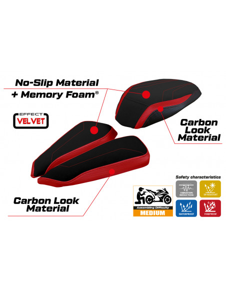 Funda de asiento compatible con MV Agusta Brutale 1000 RR (20-22) modelo Meilan velvet comfort system