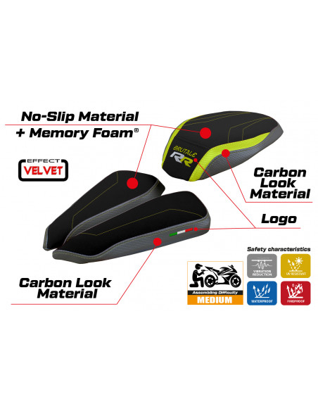 Housse de selle compatible avec MV Agusta Brutale 1000 RR (20-22) modèle Meilan velvet comfort system