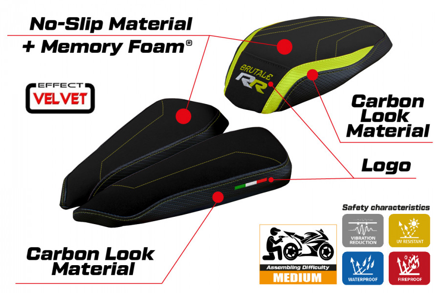 Funda de asiento compatible con MV Agusta Brutale 1000 RR (20-22) modelo Meilan velvet comfort system