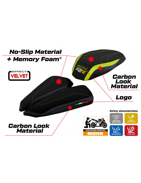 Funda de asiento compatible con MV Agusta Brutale 1000 RR (20-22) modelo Meilan velvet comfort system