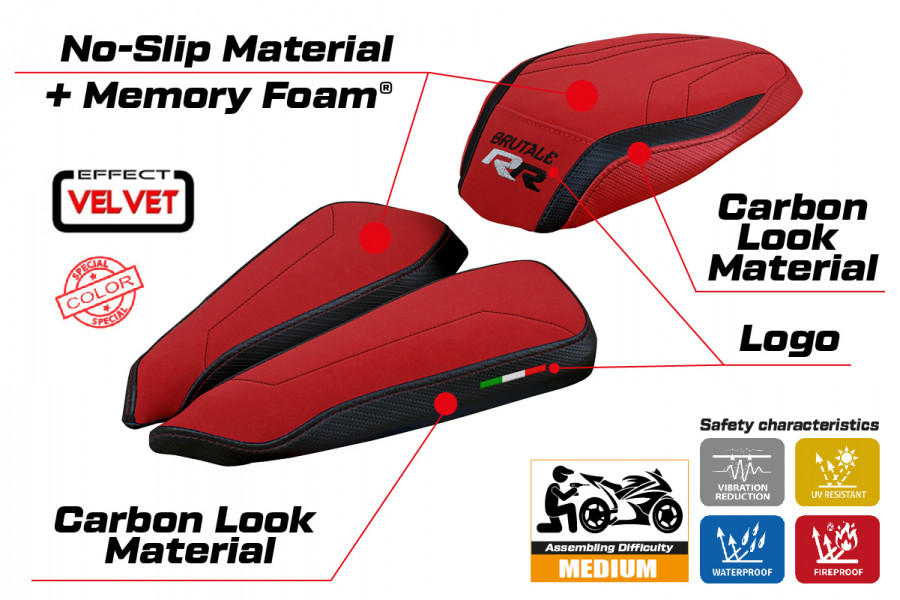 Funda de asiento compatible con MV Agusta Brutale 1000 RR (20-22) modelo Meilan velvet comfort system