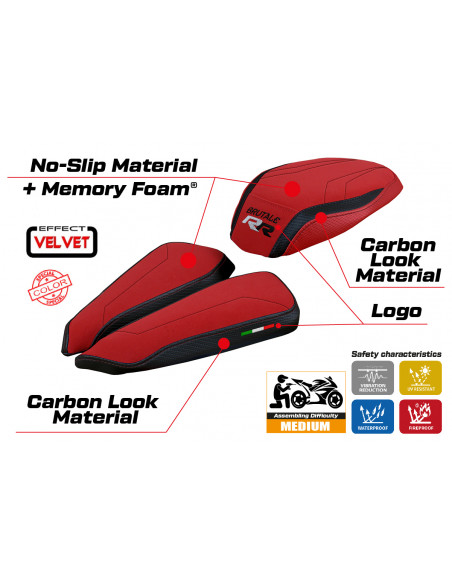 Funda de asiento compatible con MV Agusta Brutale 1000 RR (20-22) modelo Meilan velvet comfort system