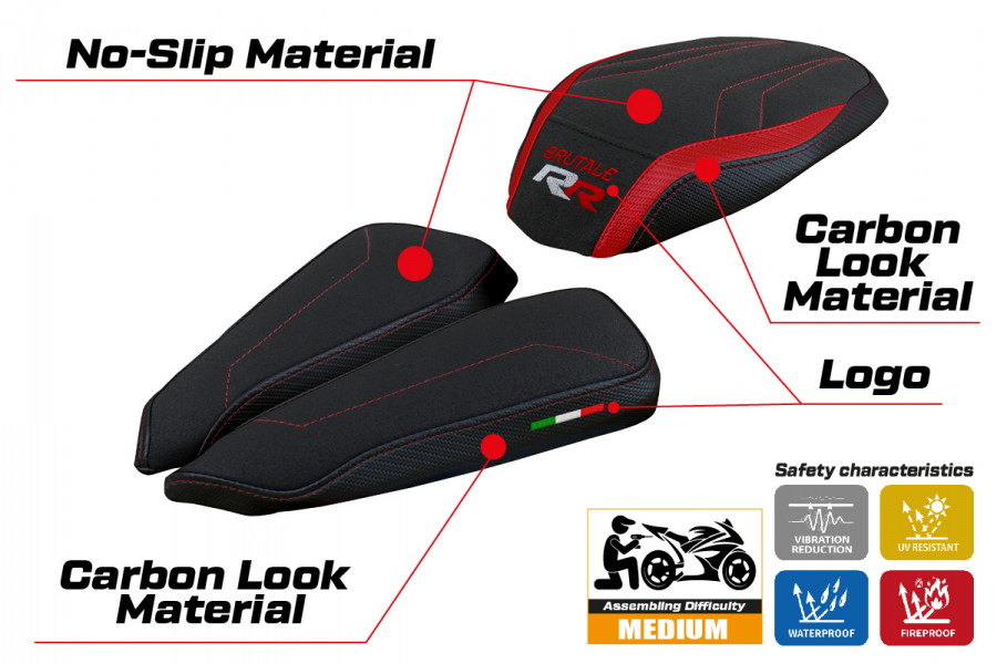 Housse de selle compatible avec MV Agusta Brutale 1000 RR (20-22) modèle Meilan ultragrip