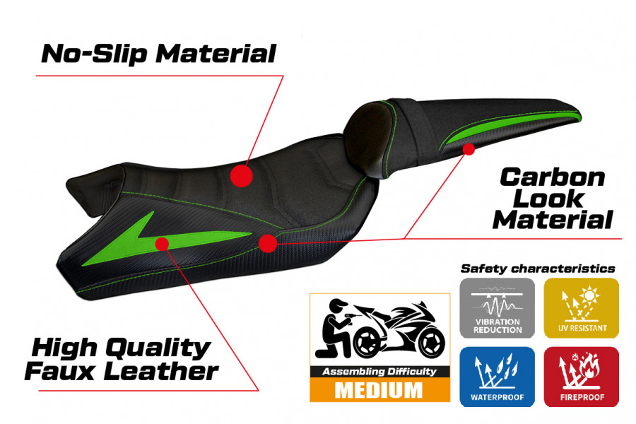 Seat cover compatible Kawasaki Z 1000 (10-13) Berna Total black ultragrip model