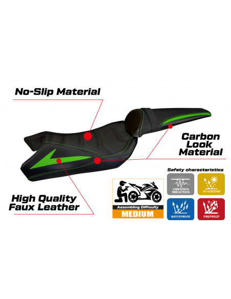 Funda de asiento compatible con Kawasaki Z 1000 (10-13) modelo Berna Total Black ultragrip
