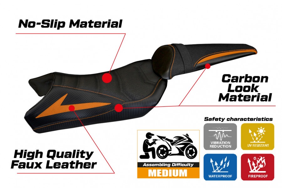 Housse de selle compatible Kawasaki Z 1000 (10-13) modèle Berna Total Black ultragrip