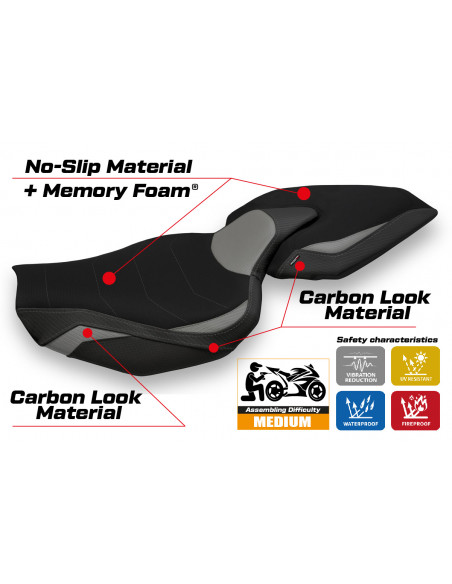 Housse de selle compatible Kawasaki Z 1000 (14-20) modèle Ellos 1 comfort system